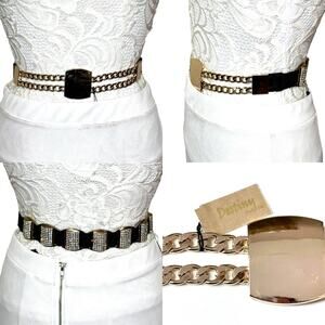 Destiny Boutique Gold Chain Rhinestone Stretchy Belt Women Medium Large NWT